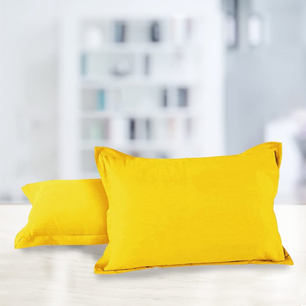 AURAVE Solid Cotton 220 TC Pillow Covers  Standard Size | Soft, Breathable & Durable | Luxury Hotel Quality with Envelope Closure (18"x27"_Yellow) 2 Piece