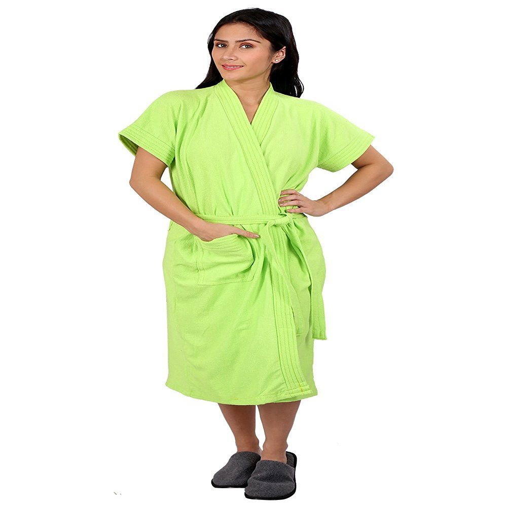 FEELBLUE Superior Women's Cotton Free Size Bathrobe Green