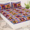 UniqChoice Blue Color Rajasthani Traditional Printed 120 TC 100% Cotton Double Bedsheet with 2 Pillow Cover,MUCD_148 view 3