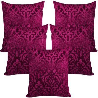 MSenterprises Cushion Cover Purple Velvet Burnt Emboss Set of 5 (40x40 cms)(16x16 inches)