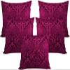 MSenterprises Cushion Cover Purple Velvet Burnt Emboss Set of 5 (40x40 cms)(16x16 inches) view 1