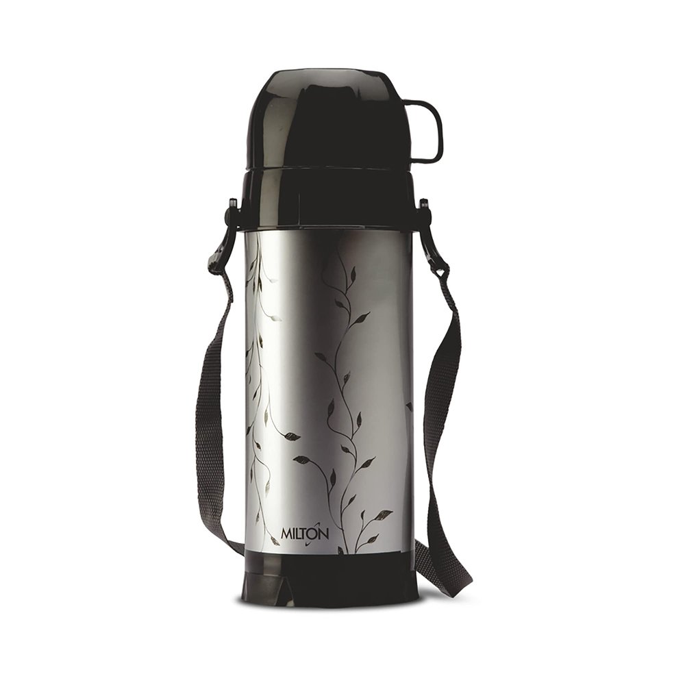 Milton Eiffel 1000 Vacuum Insulated Thermos Flask with Strap to Carry, 910 ml, Long Hours Hot & Cold Water Bottle for Office, Hiking, Trekking, Travel, Black