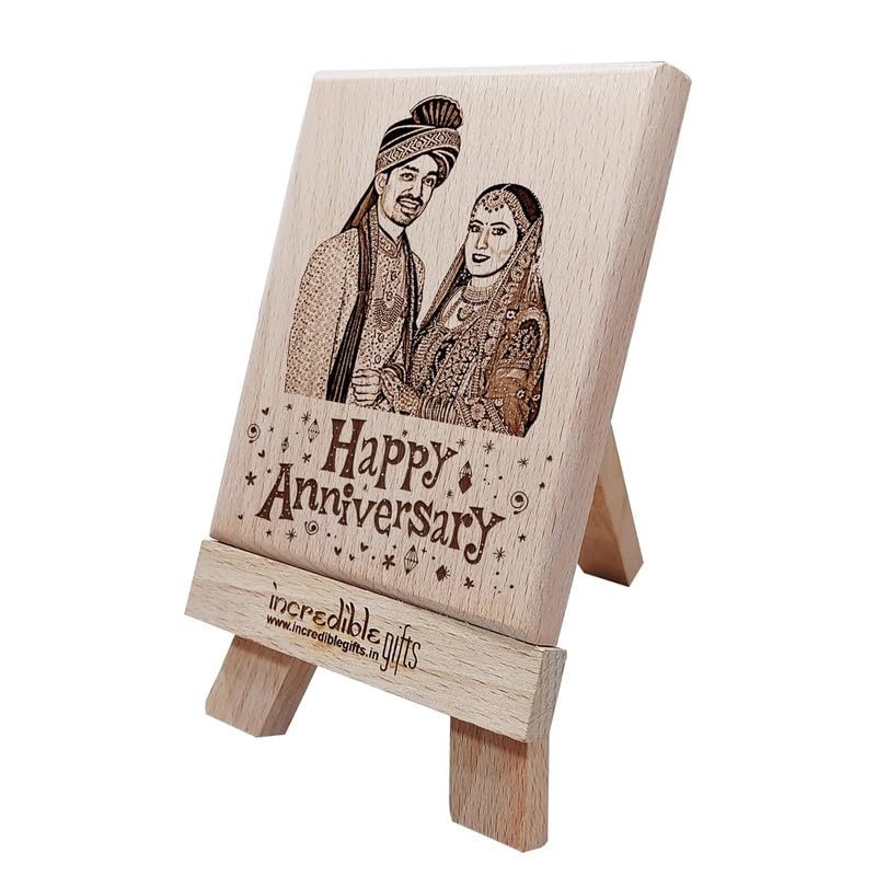 Incredible Gifts India Personalized Engraved Wooden Photo Frame For First Anniversary (5x4 Inches, Wood), Tabletop Rectangular