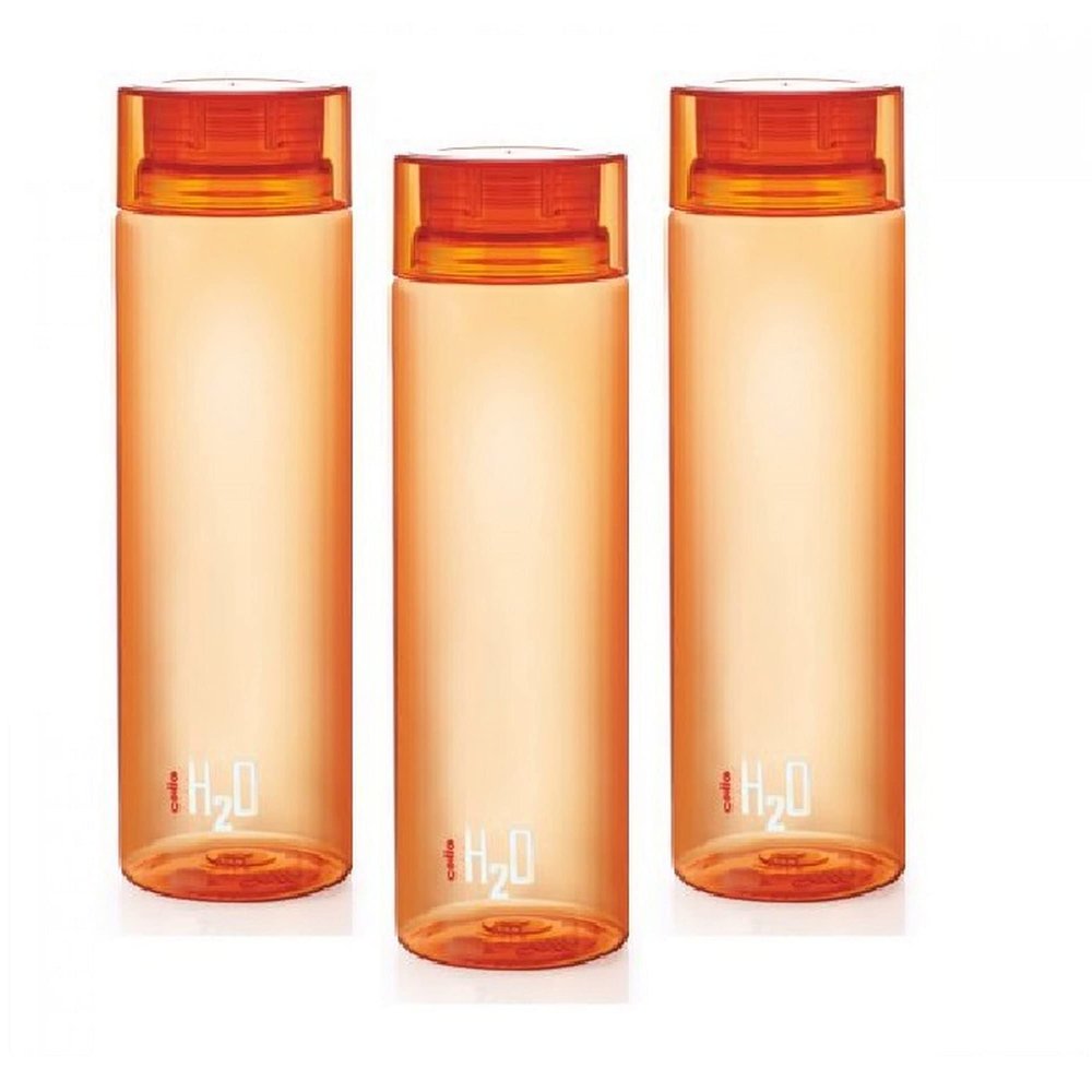Cello Plastic Bottle, 1 Litre, Set of 3, Orange