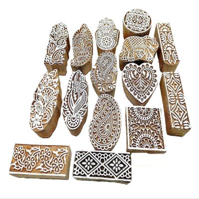 VARDHMAN Wooden Hand Carved Printing Stamp Block for Canvas & Textile Printing, Pottery Craft, Tattoo, Saree Border 10 pcs -Assorted (Flower & Border Designs)