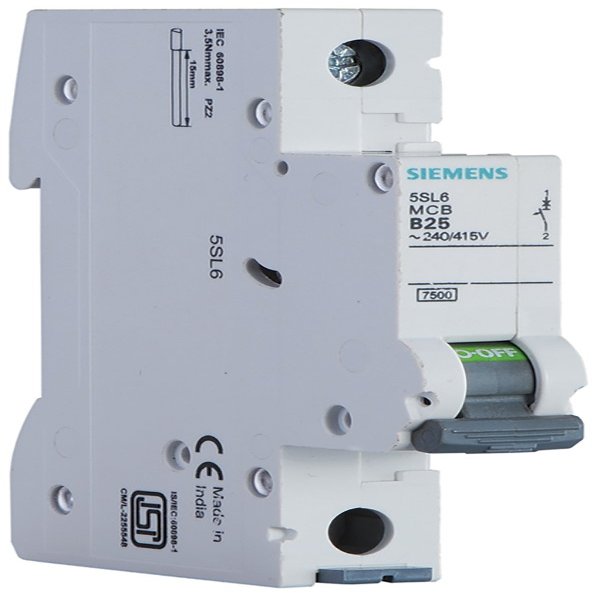 Siemens 5SL61257RC-25A 1P 1MW 7.5kA TYPE:"C" AC:240/415V 50-60Hz MCB