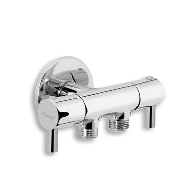 Kamal High Grade Brass Two Way Angle Valve Cock Ertiga with Wall Flange | Two 1/2 Inch BSP Male Thread | Shiny Chrome Finish - Silver (Pack of 1)