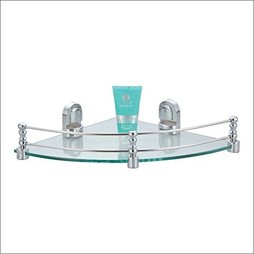 KAMAL Multi-Use Transparent Glass Corner Shelf Eco with Brass Bracket - Corner 12 Inch | for Bathroom, Wall Shelf, Storage Shelf - (Pack of 1)