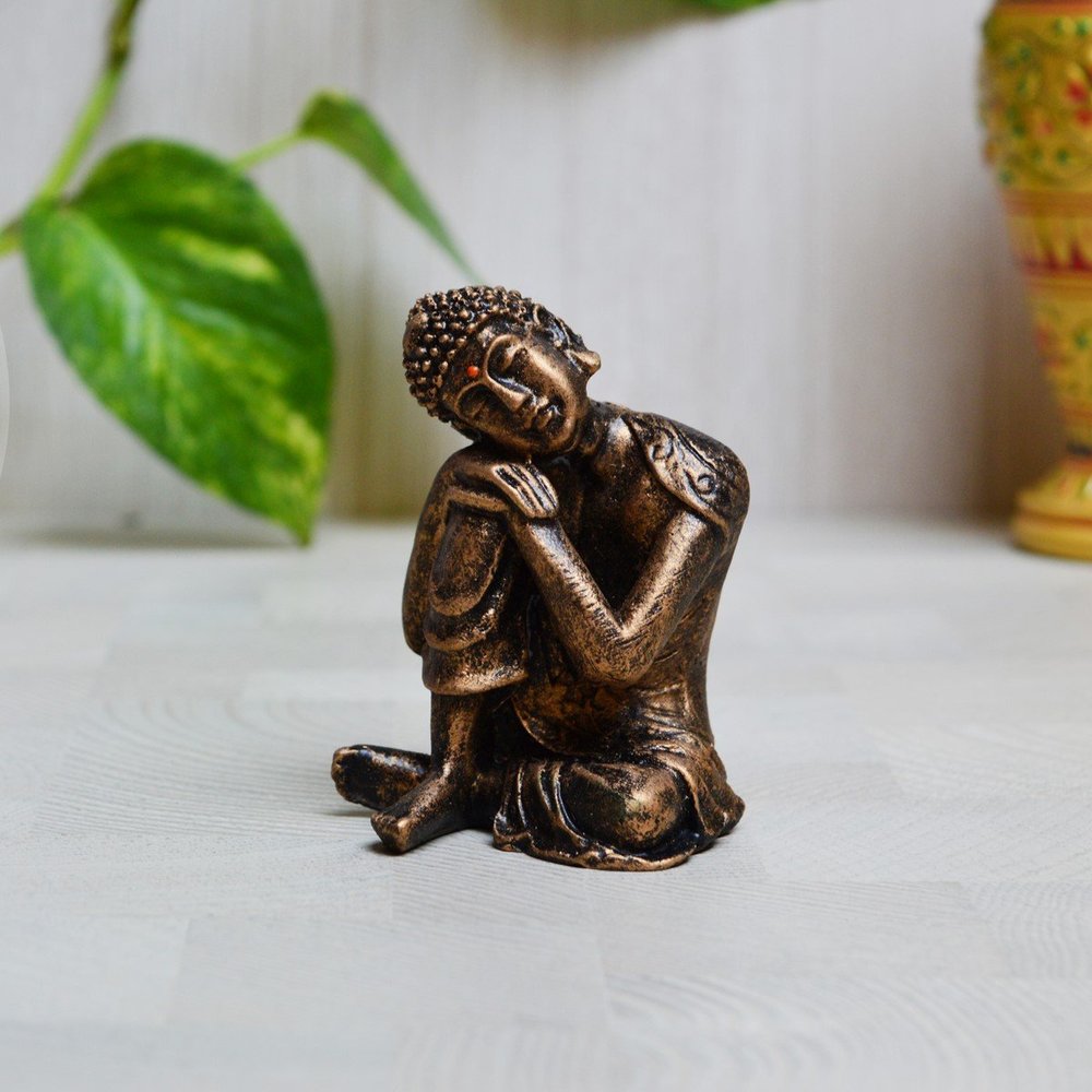 eCraftIndia Resting Buddha on Knee Polyresin Statue (5 cm x 5 cm x 7.5 cm, Brown)