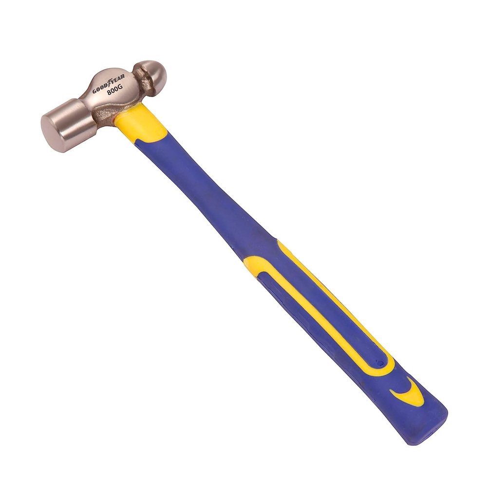 Goodyear Metal Ball Pein Hammer With Handle (Silver), 800g, Hammer Tool, Hammer Head From Selected Steel, Fibre Glass Handle, Comfortable Grip, Pack Of 1