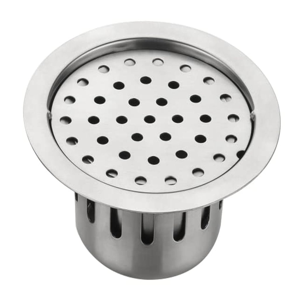 Aquieen Stainless Steel Matte Finish Bathroom Floor Water Drain Grating with Cockroach Trap (Silver, 15.24 x 15.24 x 8.89 cm)