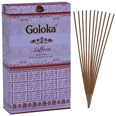 Goloka Saffron Incense Sticks Pack of 12 (15 Grams Each Pack)