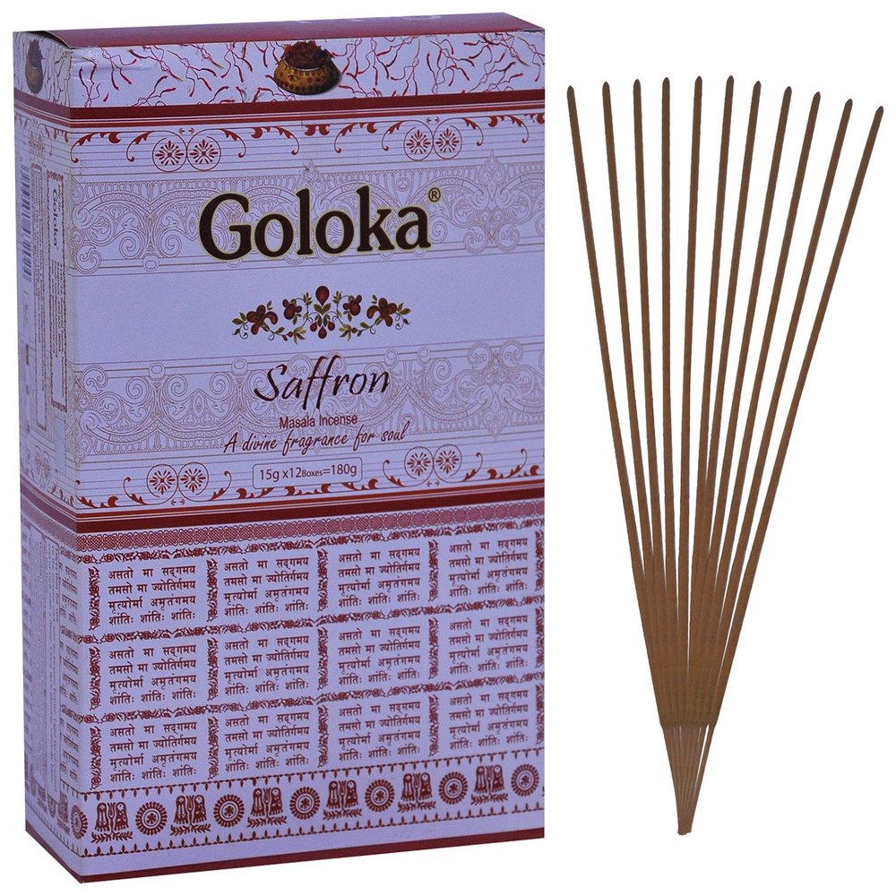 Goloka Saffron Incense Sticks Pack of 12 (15 Grams Each Pack)