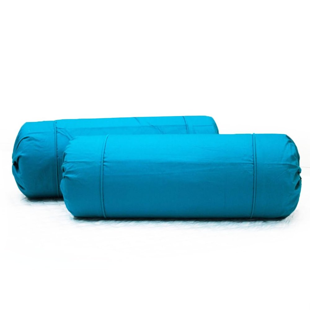 AURAVE Cotton 210 TC Cylinder Long Bolster Cover with Drawstring Closure Soft Breathable Durable Machine Washable Bolster Cover Use for Sofa Bed and Home Dcor Turquois Blue Set of 2 15 inch x 30 inch