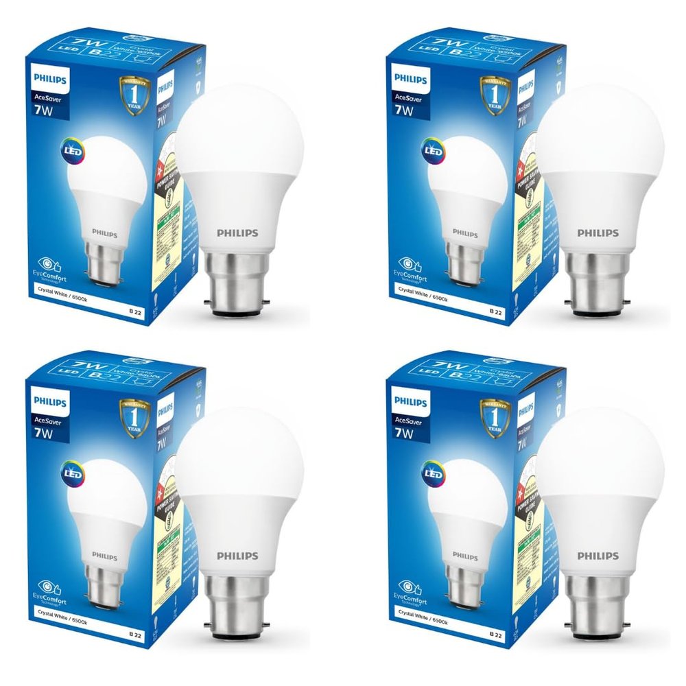 PHILIPS Base B22 7-Watt LED Bulb (Pack of 4, Cool Day Light)