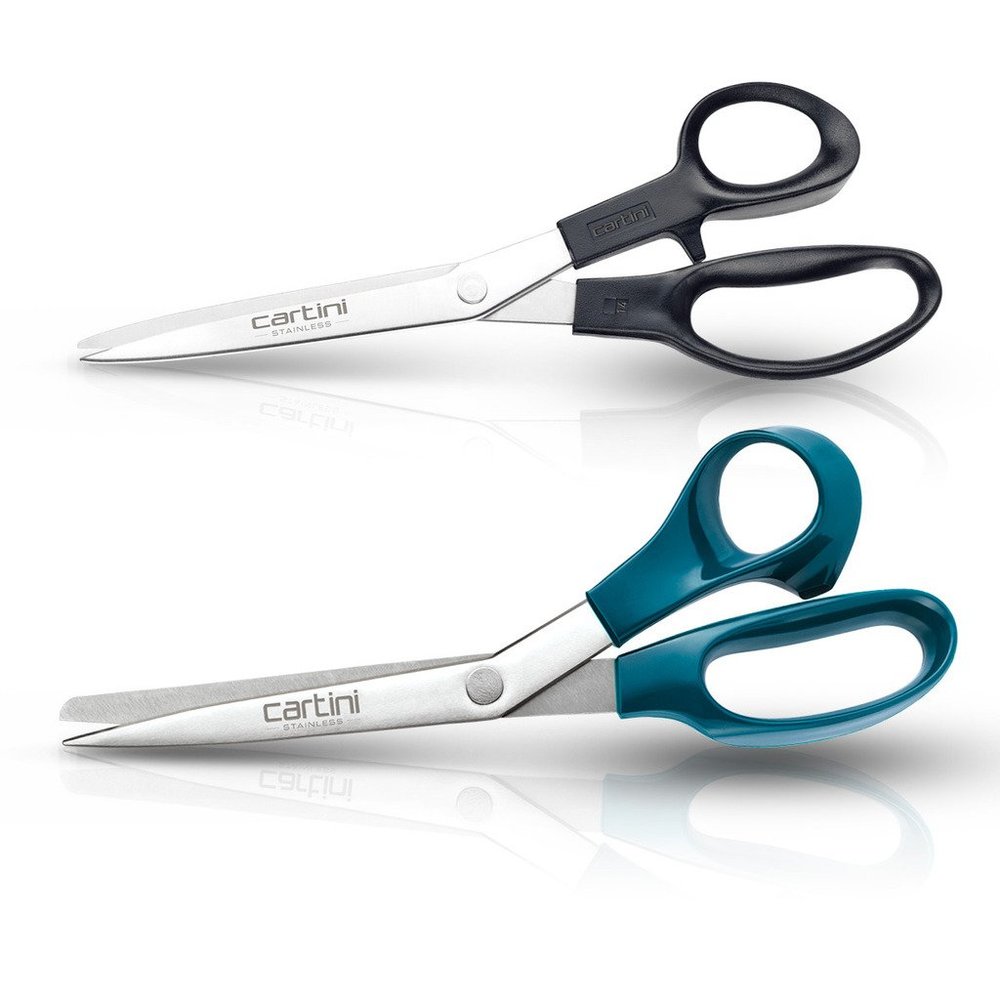Godrej Cartini 2 Pc Scissors All Purpose + Classic Cloth Cut Scissors,AISI 420 J2 SS (American Iron and Steel),Teal and Black