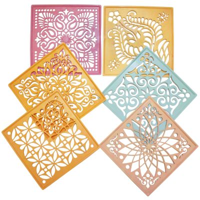 PRANSUNITA Ready to Draw Rangoli Making Plastic Stencils for Diwali, Pongal, Weddings Decorations Size 8 x 8 inch (Square) Pack of 6 pcs - Heavy Duty Reusable Traditional Stencils