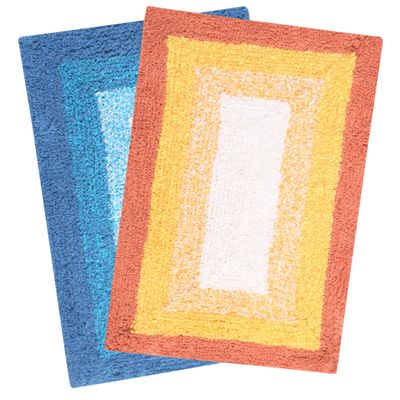 Saral Home Soft Cotton Anti Slip Bathmat Set of 2 (Turquoise & Orange, 40x60 cm)
