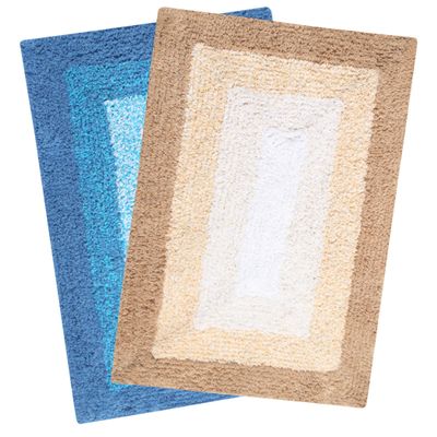 Saral Home Soft Cotton Anti Slip Bathmat Set of 2 (Turquoise & Beige, 40x60 cm)