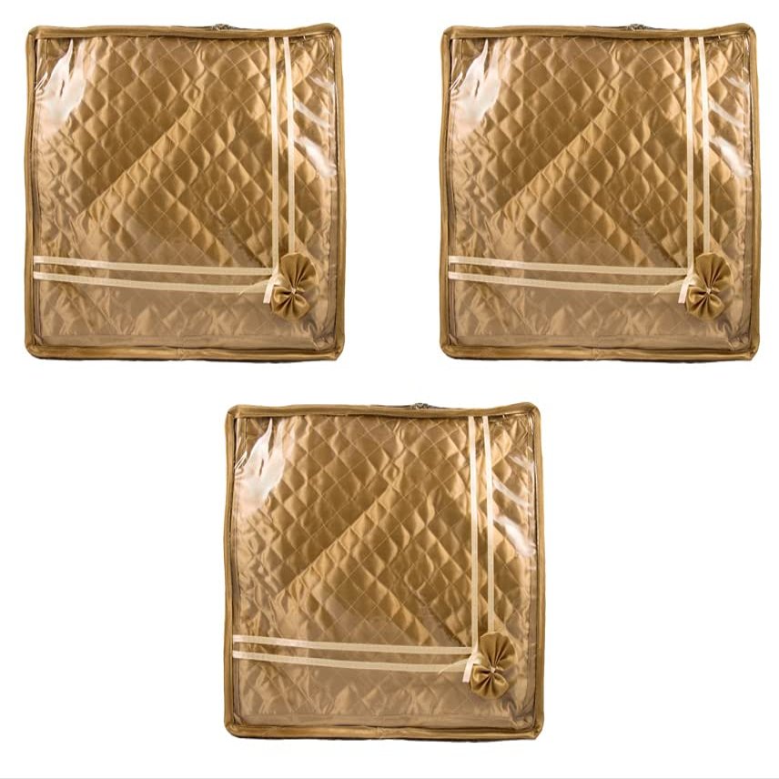 ANNAPURNA SALES small saree cover 2" height satin material wardrobe organizers, designer cloth bag for wedding, garments cover or saree bag for gifting pack of 3 pcs.
