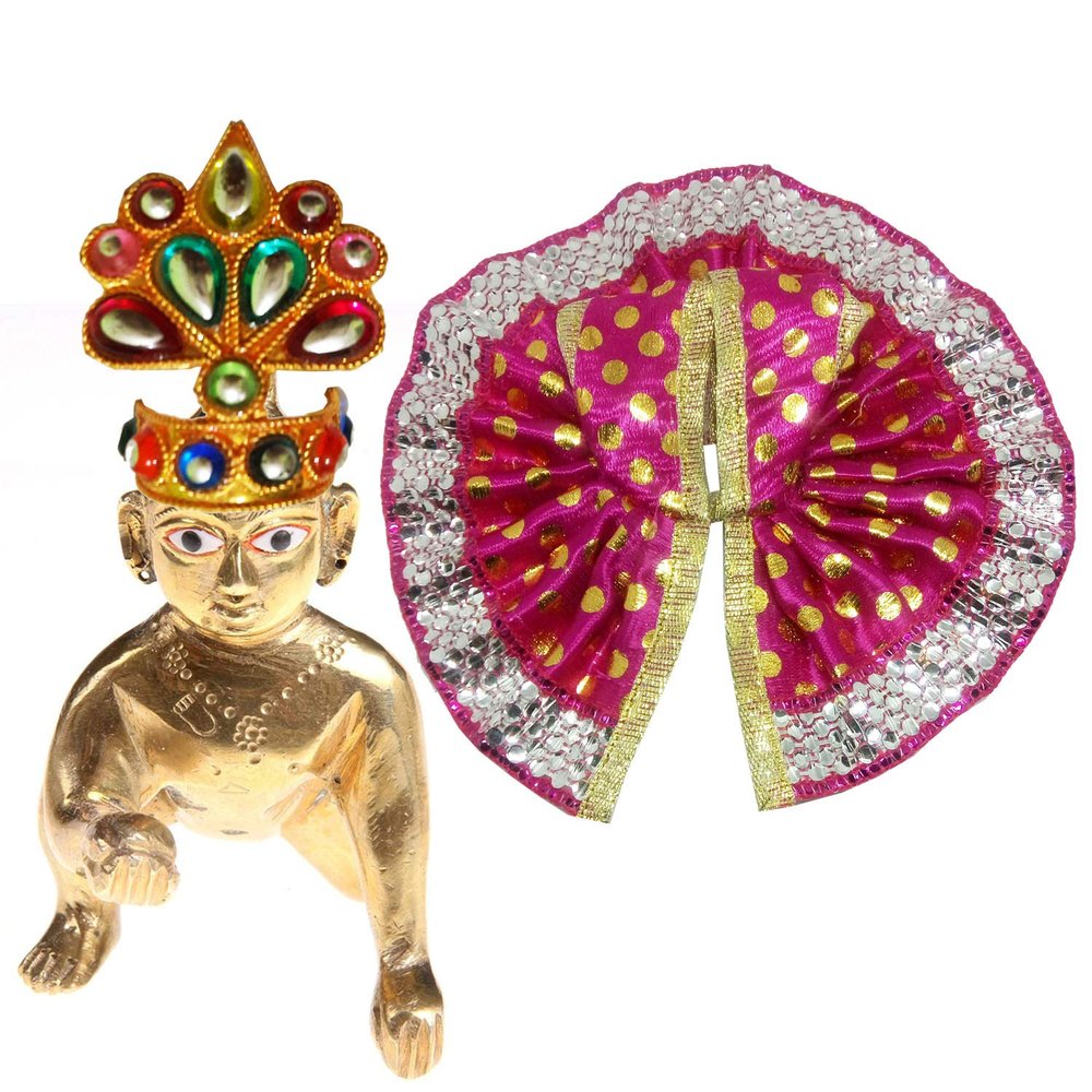 Salvus App SOLUTIONS Metal Handcrafted Laddu Gopal Miniature with, Poshak & Beautiful Mukut | Bal Gopal Idol for Pooja & Home Temple Decor