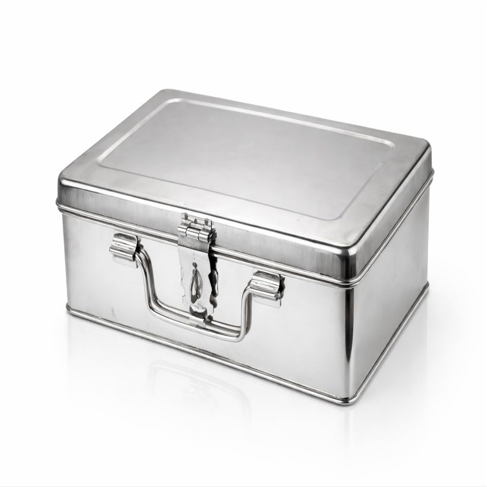 Vijay Impex Stainless Steel Bank Locker Box / Cash Box / Jewellery Box - Rectangle (27 cm X 17 cm X 8.5 cm, Silver) - Large