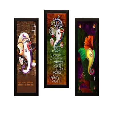 SAF paintings Set of 3 Ganesha UV Coated Home Decorative Gift Item Framed Painting 17 inch X 24 inch SANF1000015