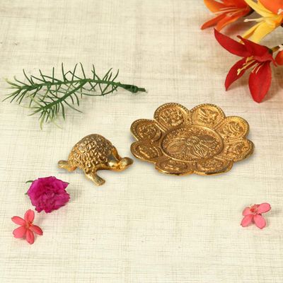 Handicrafts Paradise Gold Plated Aluminium Metal Feng Shui Symbol Tortoise Showpiece (10.8 cm x 10.8 cm x 4.5 cm)