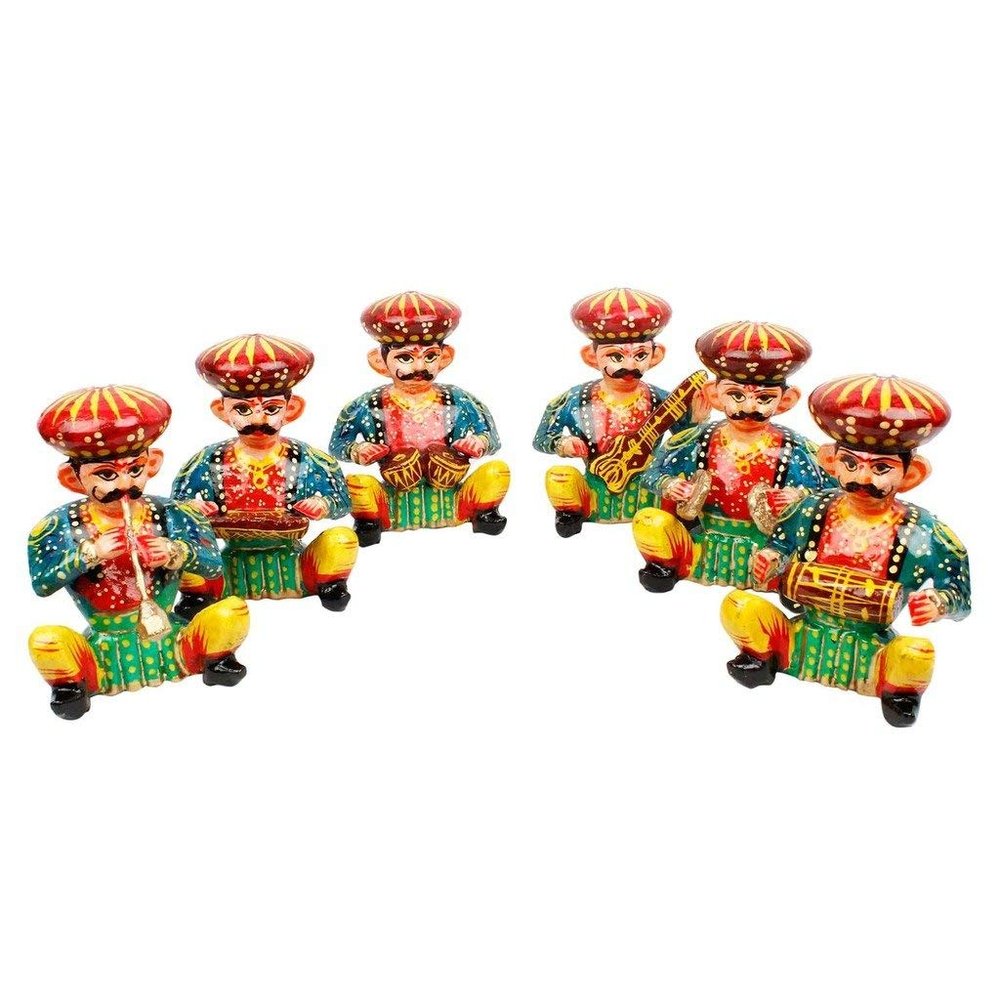 Gomati Ethnic Wood Musician Bawla Toy Set, Standard, Multicolour, 6 Piece.