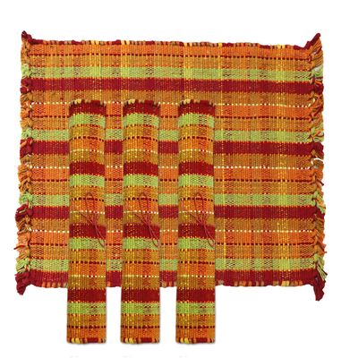 THE HOME TALK Cotton & Polyester Placemats | Side Table Mats | Heat-Resistant | Best for Bed-Side Table, Center Table, Dining Table | The Home Talk (Multicolor, 13x19 Inch (Set of 4))