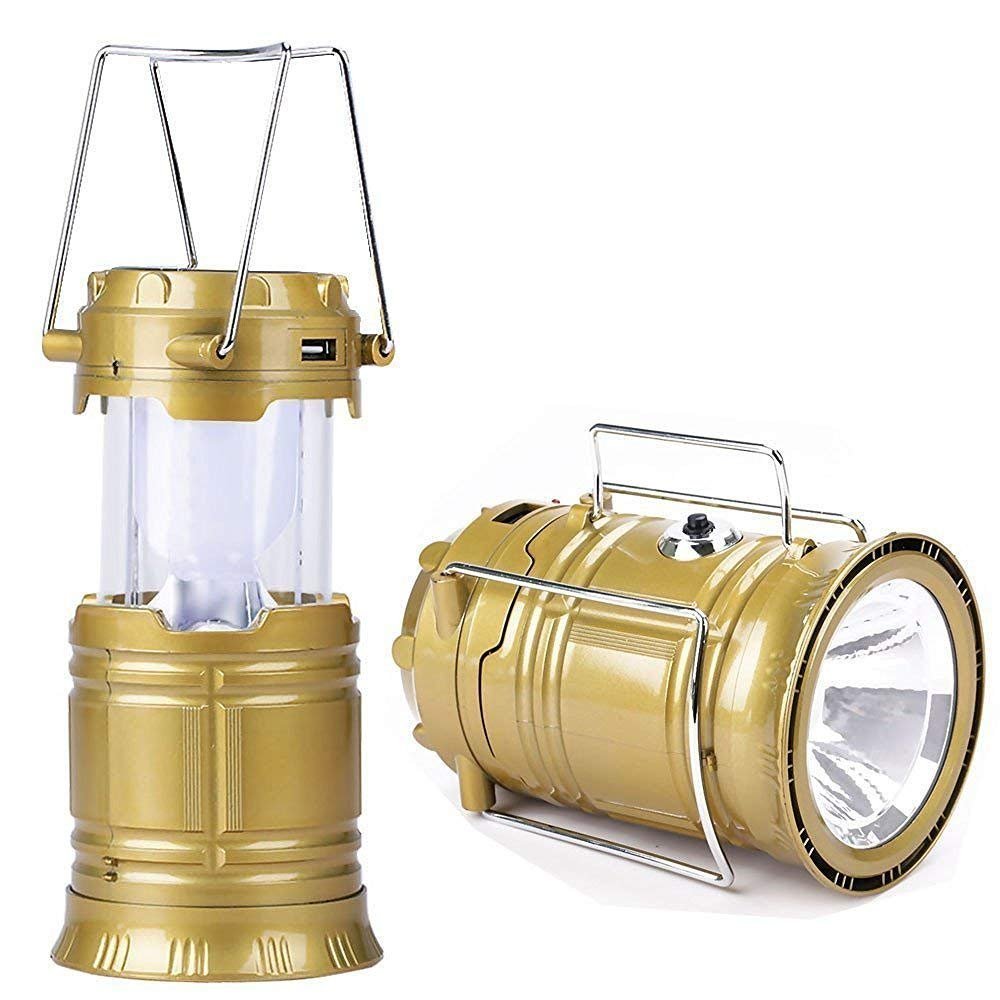 XHAIDEN Portable Solar Rechargeable Collapsible LED Flashlight Lamp for Night Hiking Fishing with USB Port (Colors May Vary, 2 in 1)