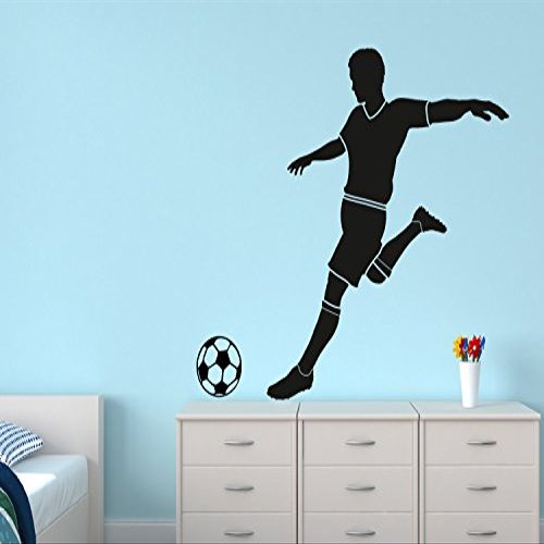Decor Villa PVC Vinyl Football Player Wall Sticker Decal for Kids Room Bedroom Hall, Size - 58 CM X 63 CM, Black