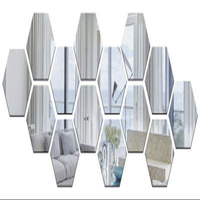 Wall1ders 14 Hexagon Silver (Each Hexagon Size 12 x 10 cm) Acrylic Mirror Wall Decor Sticker,