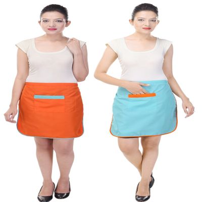 Switchon Waterproof Waist Mini Kitchen Apron for Women | Multipurpose Cooking, Bar, Pub, Waiter, Salon & Parlor Aprons with Pocket | Durable & Stylish | Pack of 2 | Made in India