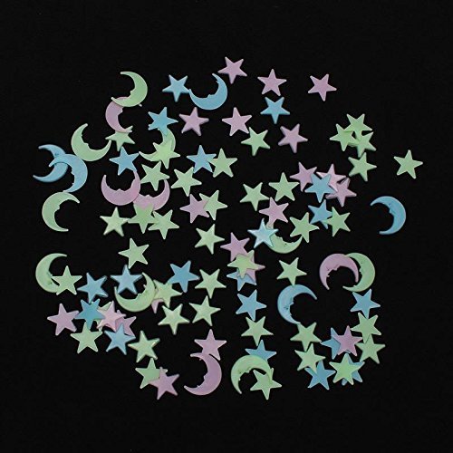 Stickonn Multi Colour Fluorescent Glow In The Dark Moon Star Wall Sticker(Size: 2.5 x 2.5 cm, Pack of 75)