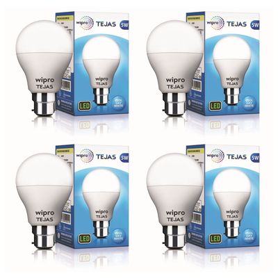 wipro Tejas 5w LED Bulb for Home & Office |B22 LED Bulb Base |Cool Day White Light (6500K) |4Kv Surge Protection |High Voltage Protection |Eco Friendly Energy Efficient | Pack of 4