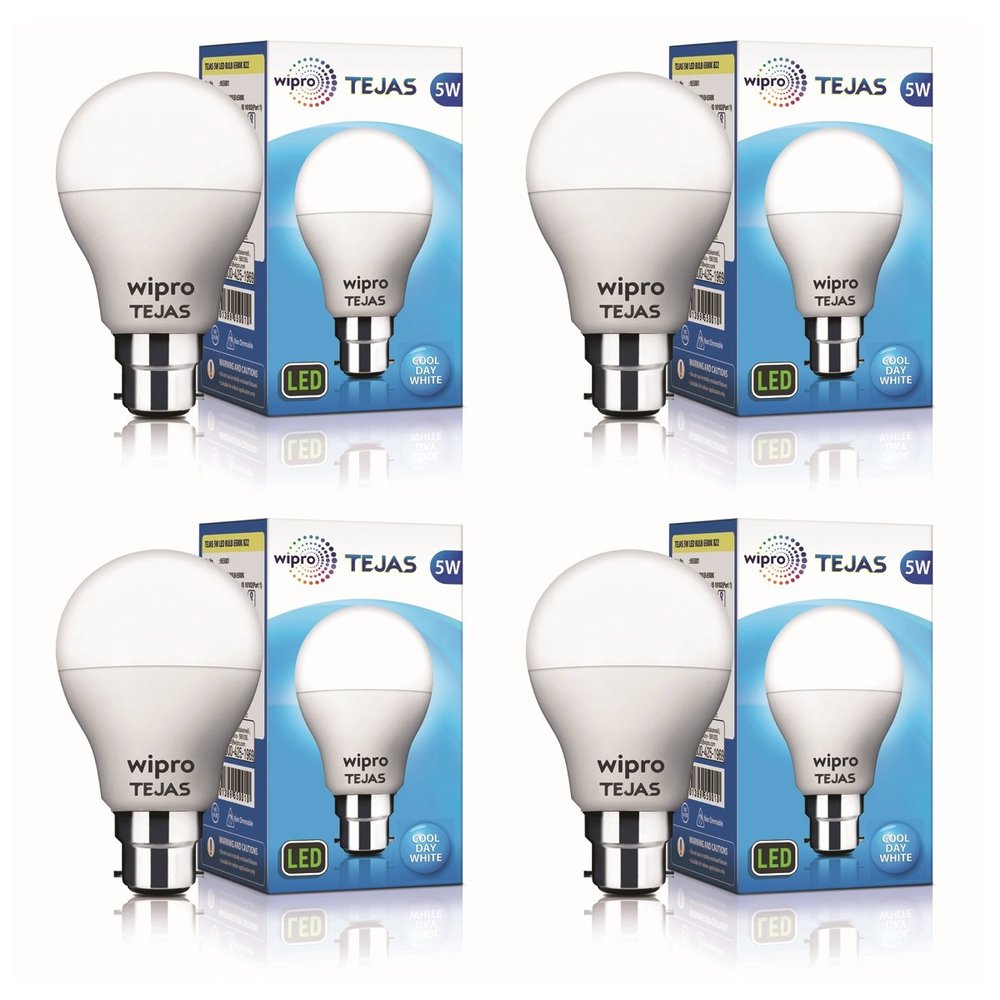 wipro Tejas 5w LED Bulb for Home & Office |B22 LED Bulb Base |Cool Day White Light (6500K) |4Kv Surge Protection |High Voltage Protection |Eco Friendly Energy Efficient | Pack of 4