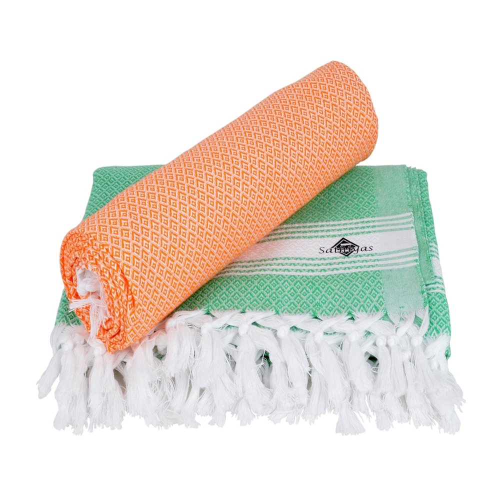 Sathiyas Cotton Bath Towel Pack of 2 (Green || Orange)