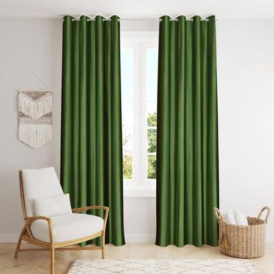 FRESH FROM LOOM Plain Curtains for Door 9 Feet Long | Curtain for Big Window | Yarn Weaved Parda | Modern Parde for Living Room Bedroom | Screens with Eyelet Ring | Hypoallergenic (Green, 1pc only)