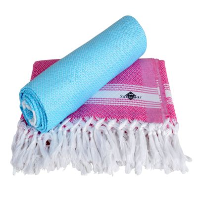 Sathiyas Cotton Bath Towel Pack of 2 (Pink || Blue)