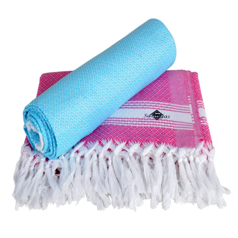 Sathiyas Cotton Bath Towel Pack of 2 (Pink || Blue)