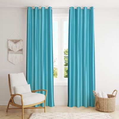 FRESH FROM LOOM Plain Curtains for Door 9 Feet Long | Curtain for Big Window | Yarn Weaved Parda | Modern Parde for Living Room Bedroom | Screens with Eyelet Ring | Hypoallergenic (Aqua, 1pc only)