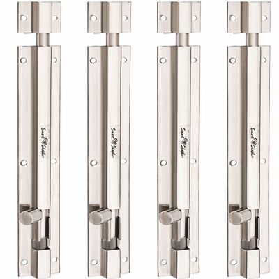 Smart Shophar Stainless Steel Plain Tower Bolt 10 Inches Silver, Pack of 4 / Bulk Pack/Reliable Performance/Ideal for Residential and Commercial Use