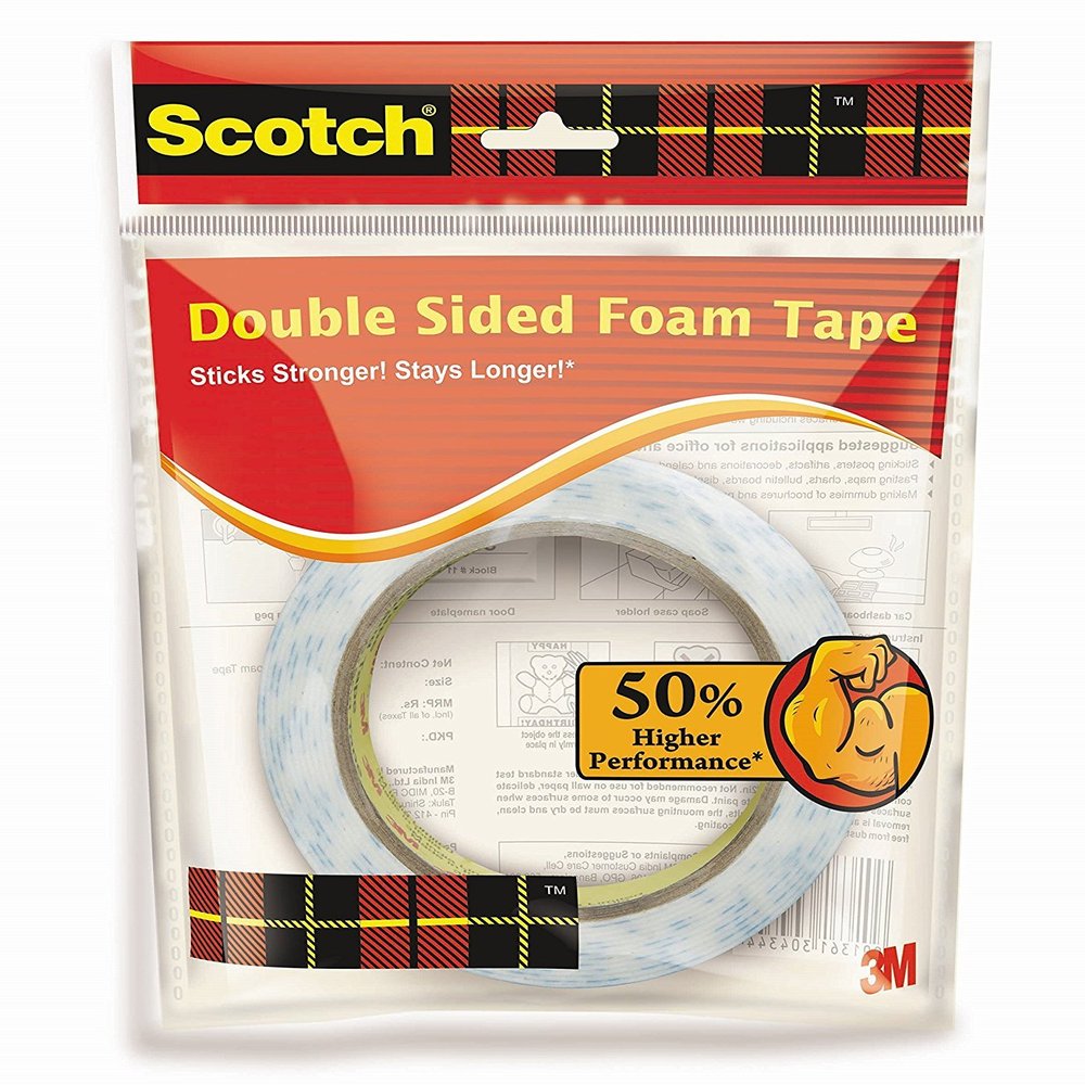 3M SCOTCH DOUBLE SIDED FOAM TAPE SIZE:-12MM X 3M, PACK OF 2
