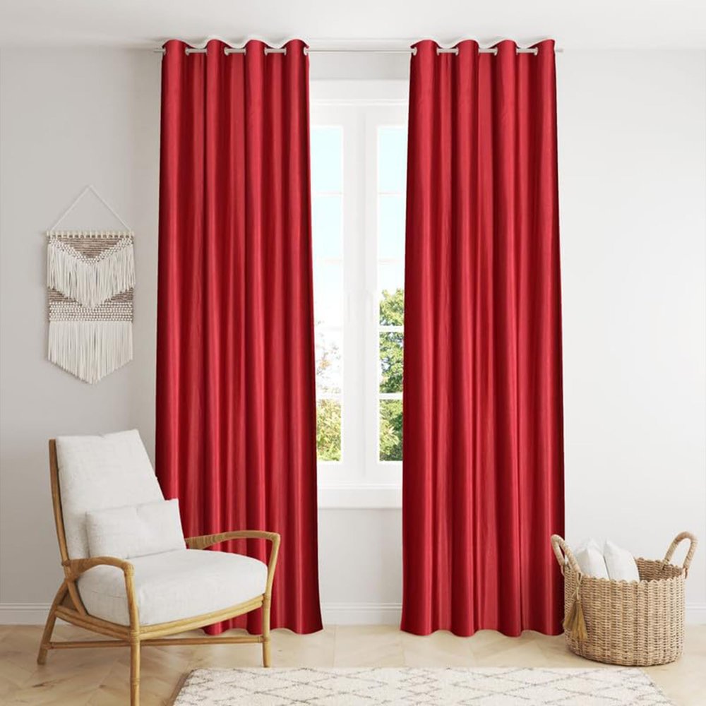 FRESH FROM LOOM Plain Curtains for Door 9 Feet Long | Curtain for Big Window | Yarn Weaved Parda | Modern Parde for Living Room Bedroom | Screens with Eyelet Ring | Hypoallergenic (Maroon, 1pc only)
