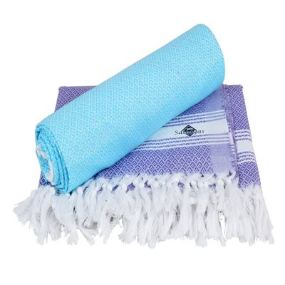 Sathiyas Cotton Bath Towel Pack of 2 (Blue || Lavender)