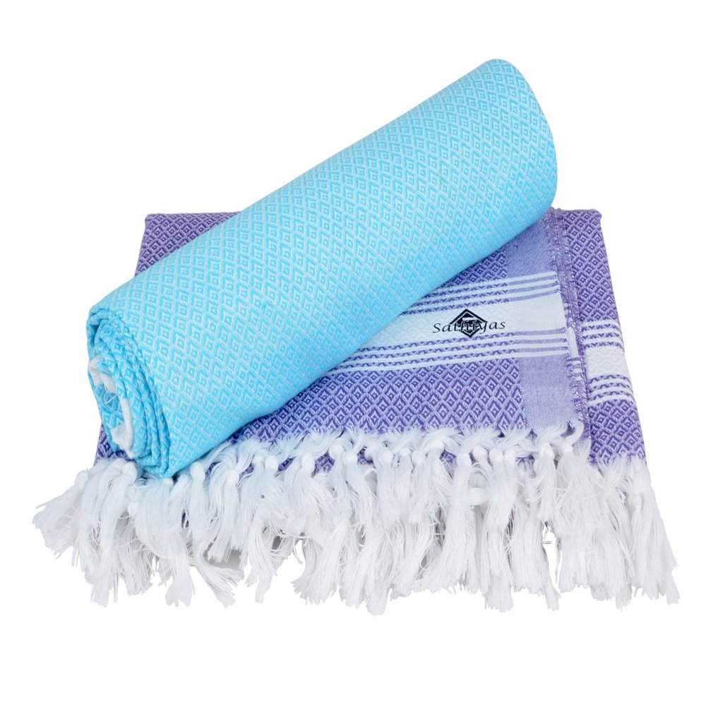 Sathiyas Cotton Bath Towel Pack of 2 (Blue || Lavender)