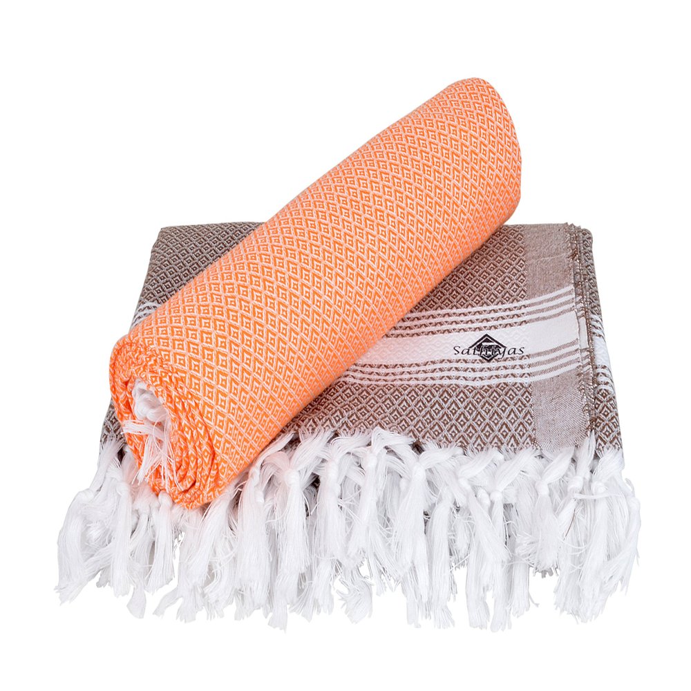 Sathiyas Cotton Bath Towel Pack of 2 (Orange || Brown)