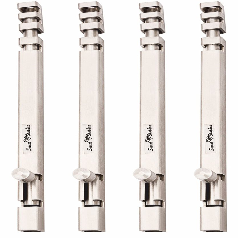 Smart Shophar Stainless Steel Square Section Tower Bolt 10 Inches Silver Pack of 4 / Sleek and Stylish/Smooth Operation/Great for Interior and Exterior Doors, Windows, and Furniture