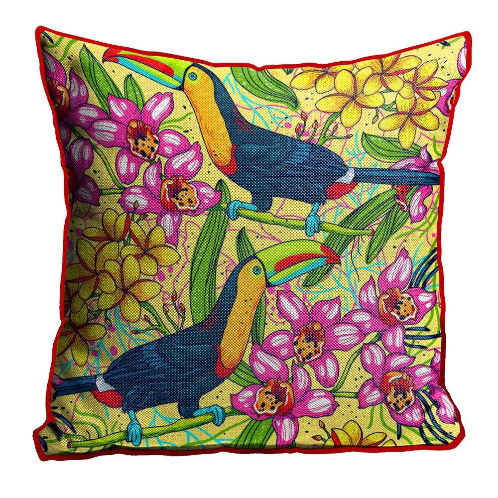 Kesar Enterprises Jute Fabric Printed Throw/Pillow, Cushion Covers for Living/Bed Room - Multicolour, 24 X 24 Inch
